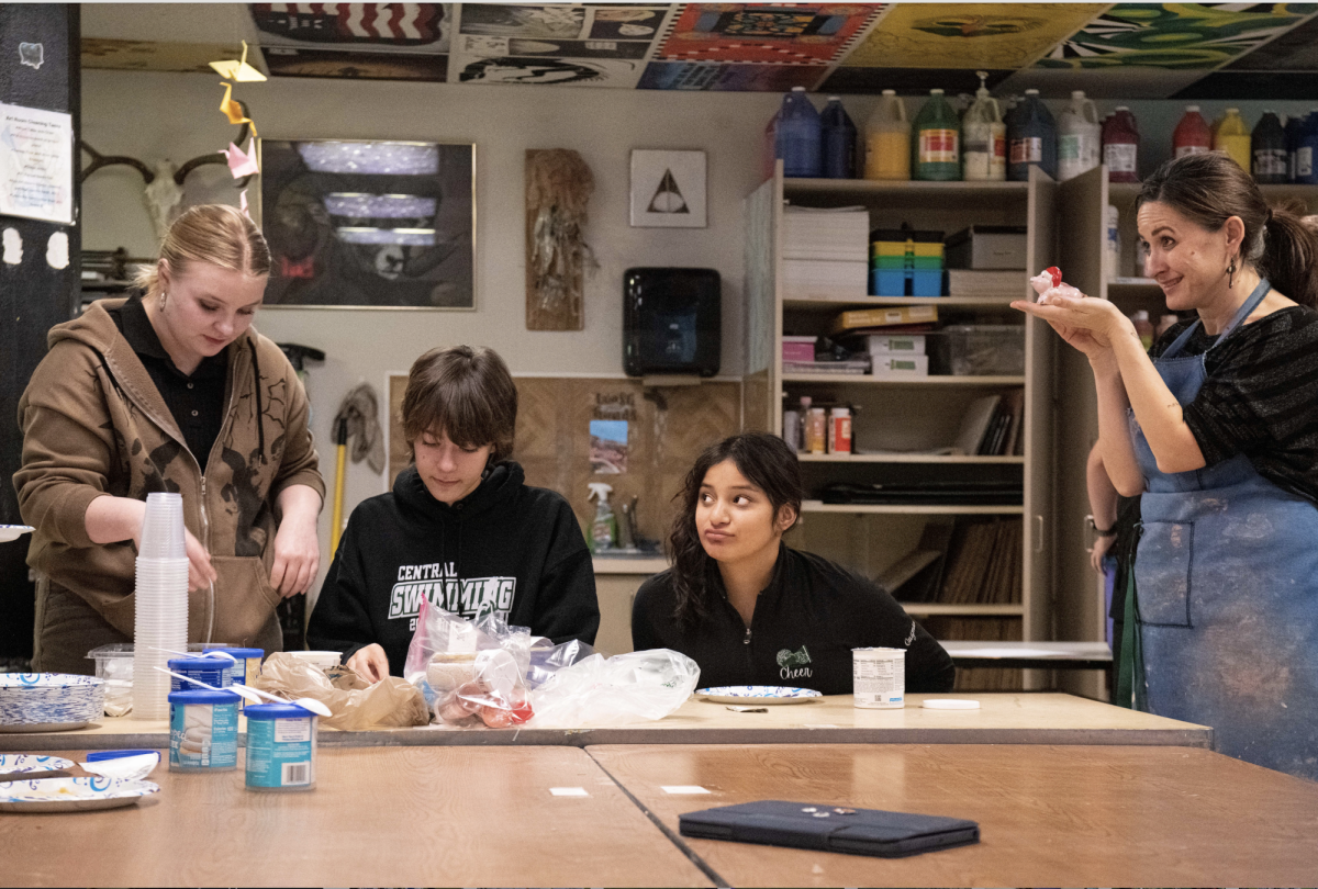 12.18.24 
From Left: Emerson, Kylie, Ahmilee and Mrs. Adams spreading Christmas Cheer in Art Club.